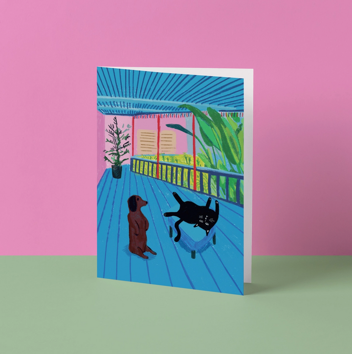 Hockney Dog & Cat Greetings Card