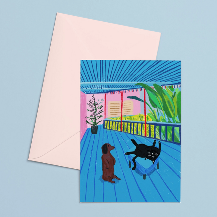 Hockney Dog & Cat Greetings Card