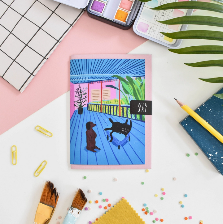 Hockney Dog & Cat Greetings Card